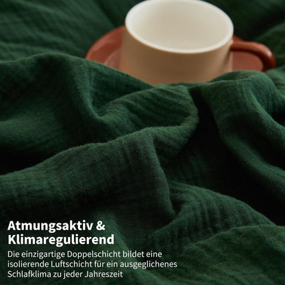 Doppelte Muslin Bettwäsche 200x200 Dunkelgrün - 3-teilig