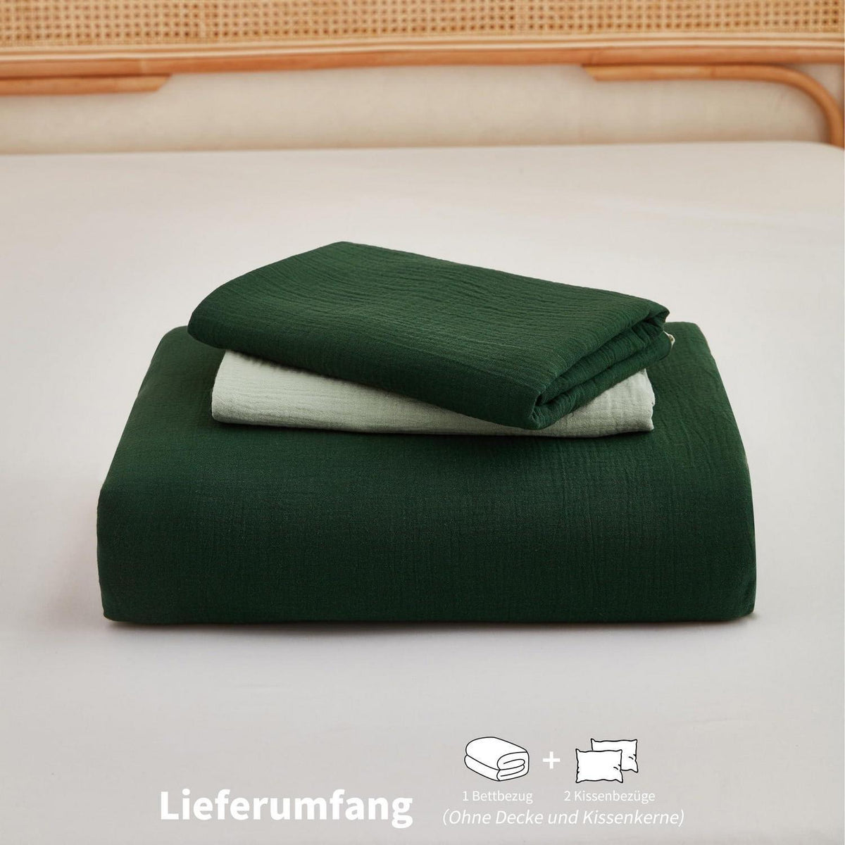 Doppelte Muslin Bettwäsche 200x200 Dunkelgrün - 3-teilig