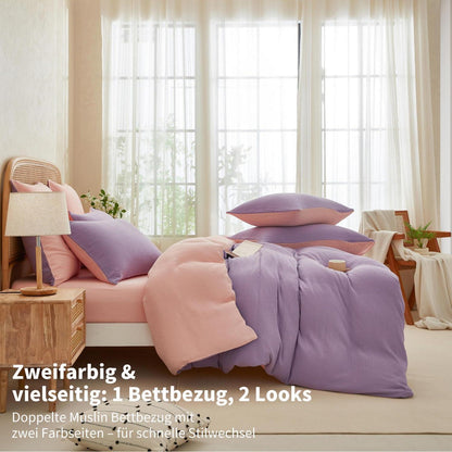 Doppelte Muslin Bettwäsche Lila Rosa 155x220 cm - 3-teilig