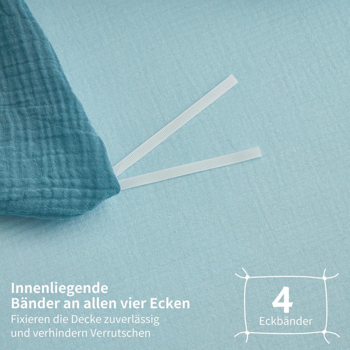 Doppelte Muslin Bettwäsche 200x220 Petrol Blau – 3-teilig