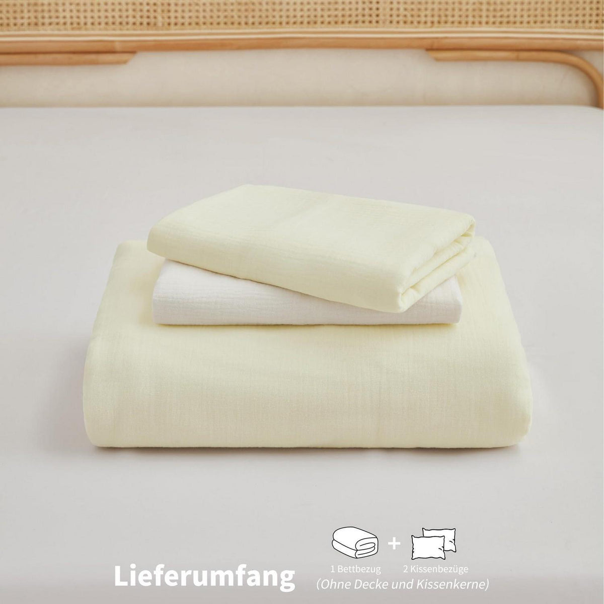 Doppelte Muslin Bettwäsche 200x220 Hellbeige Weiß – 3-teilig