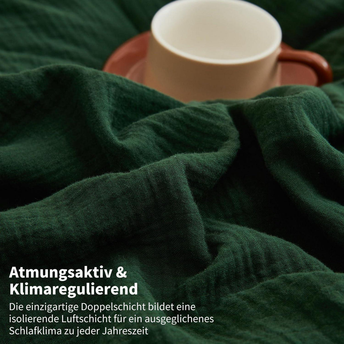 Doppelte Muslin Bettwäsche Dunkelgrün 220x240 - 3-teilig
