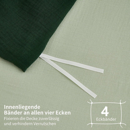 Doppelte Muslin Bettwäsche Dunkelgrün 220x240 - 3-teilig