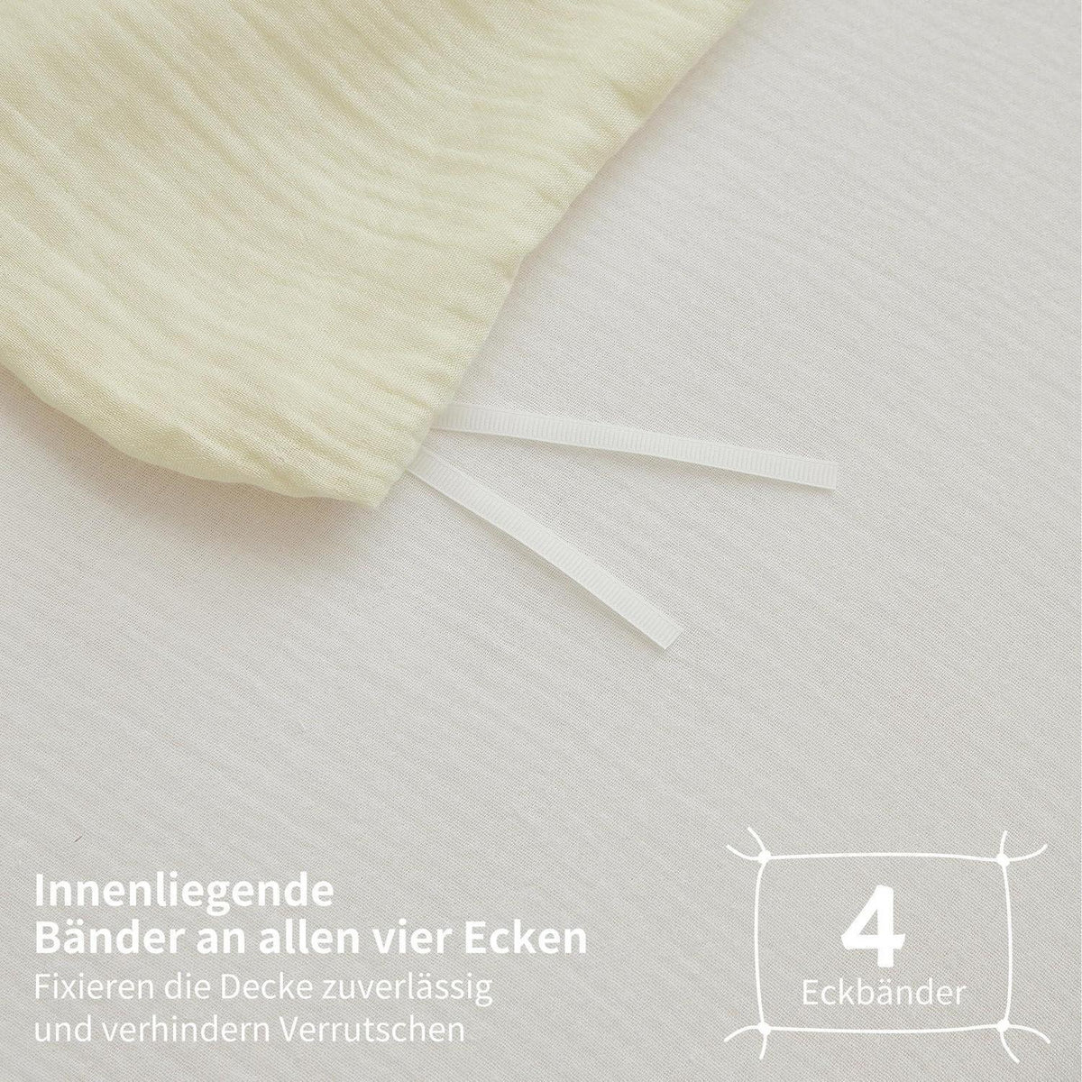 Doppelte Muslin Bettwäsche 155x220 Hellbeige Weiß 100% Baumwolle
