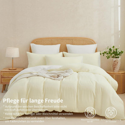 Doppelte Muslin Bettwäsche 155x220 Hellbeige Weiß 100% Baumwolle