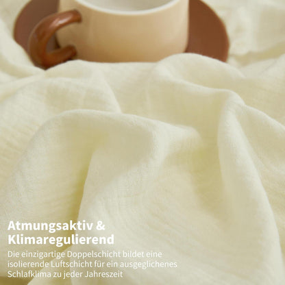 Doppelte Muslin Bettwäsche 220x240 Hellbeige Weiß 100% Baumwolle