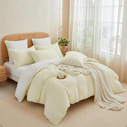 Doppelte Muslin Bettwäsche 200x200 Hellbeige Weiß – 3-teilig