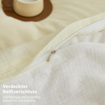 Doppelte Muslin Bettwäsche 200x200 Hellbeige Weiß – 3-teilig