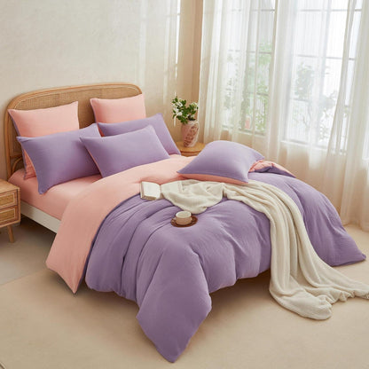 Doppelte Muslin Bettwäsche Lila Rosa 200x220 cm - 3-teilig