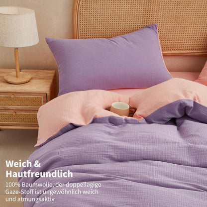 Doppelte Muslin Bettwäsche Lila Rosa 200x220 cm - 3-teilig