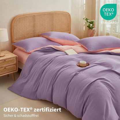 Doppelte Muslin Bettwäsche Lila Rosa 200x220 cm - 3-teilig