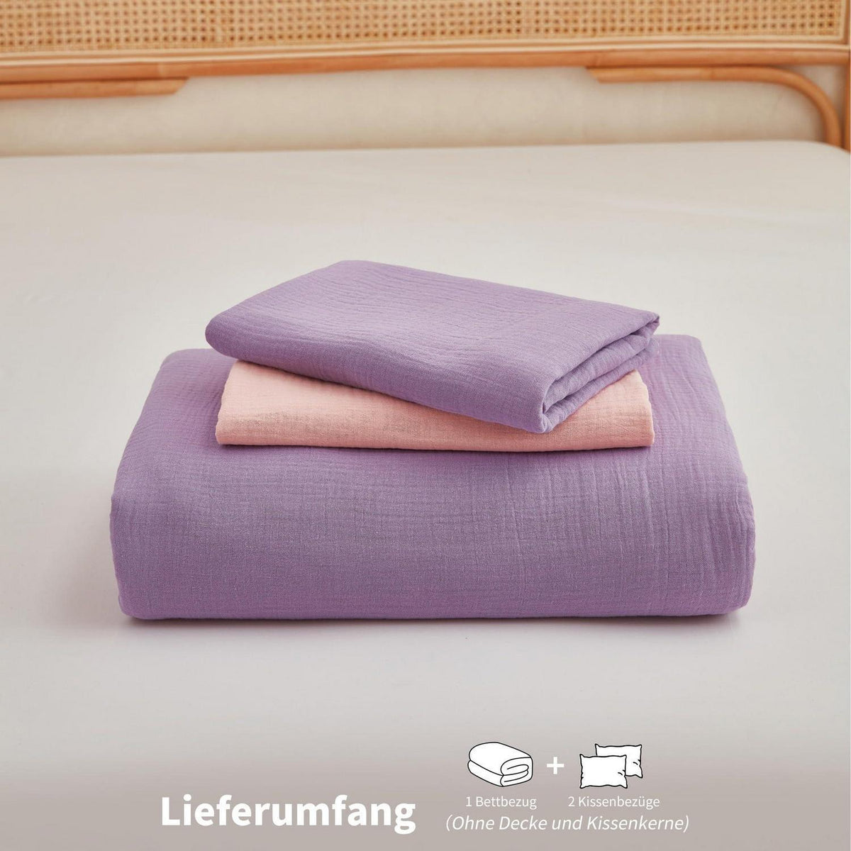 Doppelte Muslin Bettwäsche Lila Rosa 200x220 cm - 3-teilig