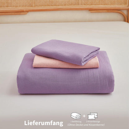 Doppelte Muslin Bettwäsche Lila Rosa 200x220 cm - 3-teilig