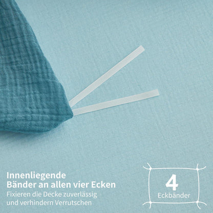Doppelte Muslin Bettwäsche 200x200 Petrol Blau – 3-teilig