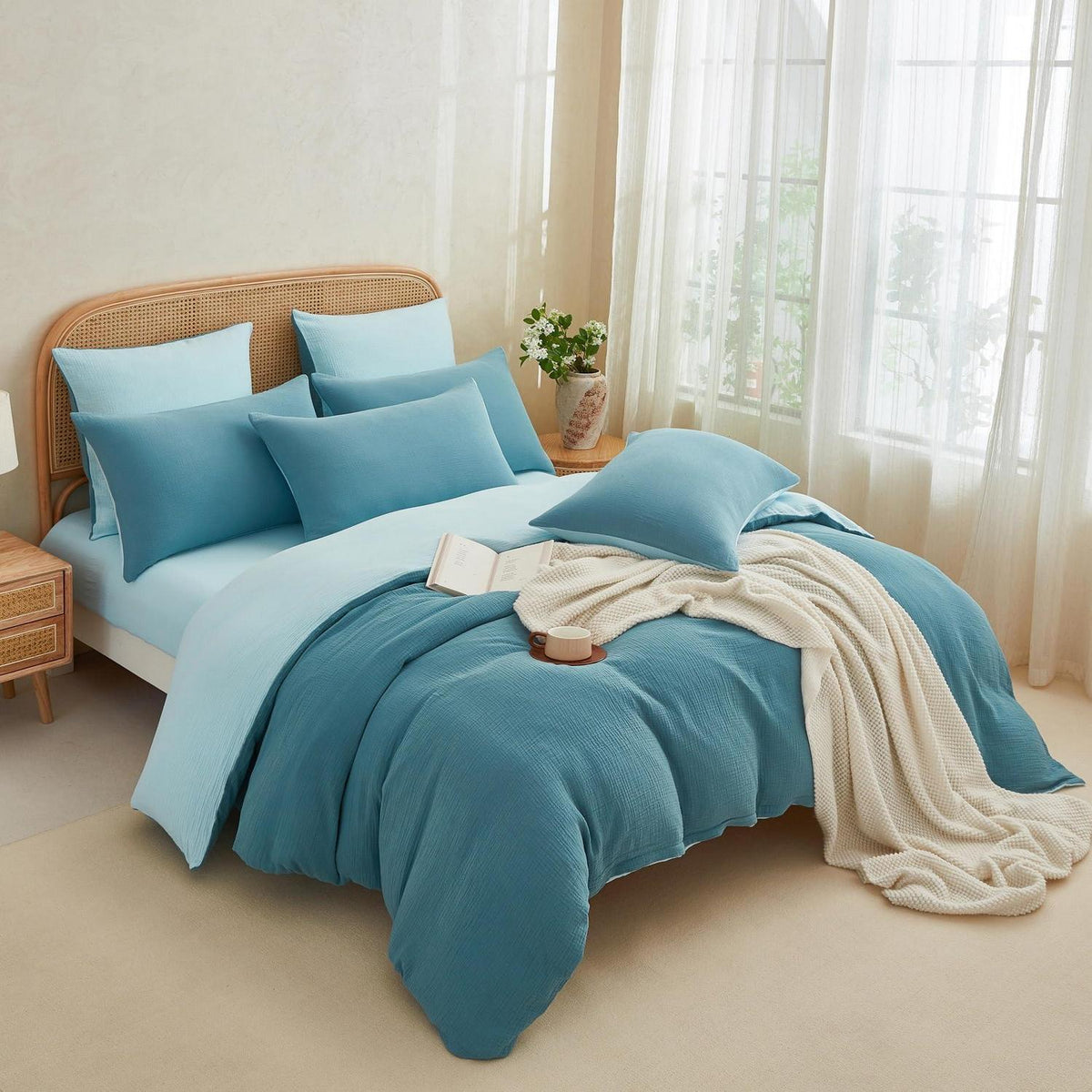 Doppelte Muslin Bettwäsche Petrol Blau 155x220 cm - 3-teilig
