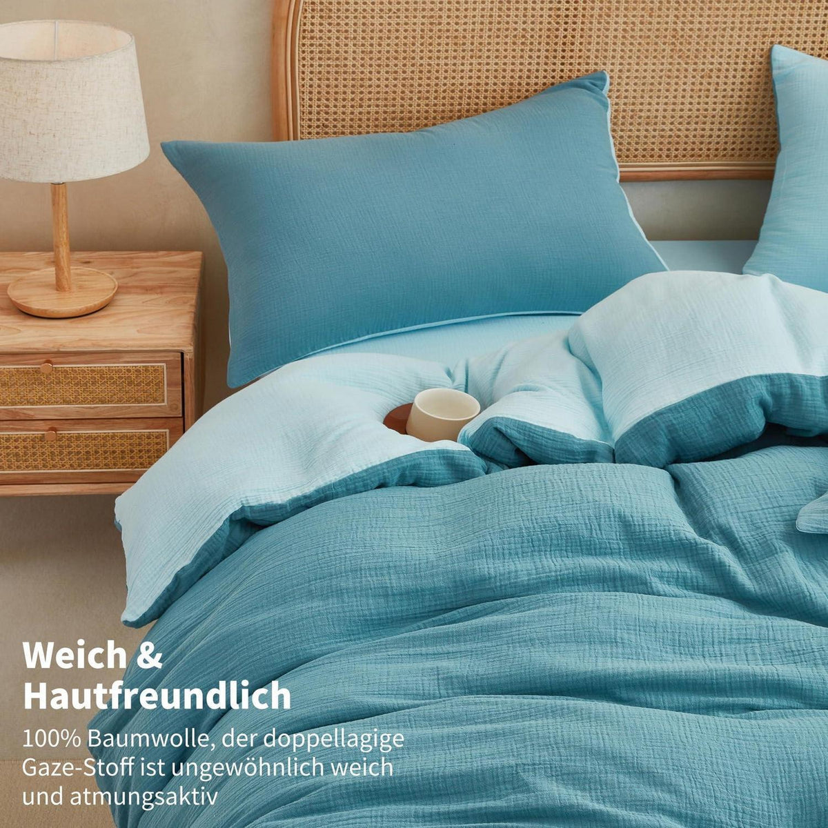 Doppelte Muslin Bettwäsche Petrol Blau 155x220 cm - 3-teilig