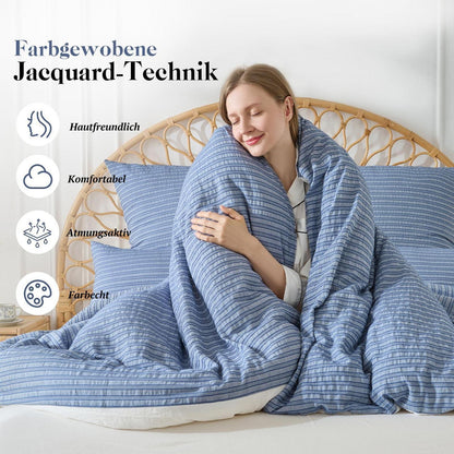 Bettwäsche-Set 135x200 Baumwolle Denimblau 4tlg. Jacquard & Stone Wash