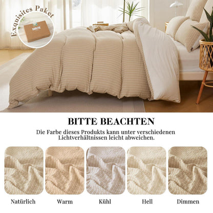 Bettwäsche-Set 135x200 Baumwolle Jacquard Hellkhaki 4tlg.
