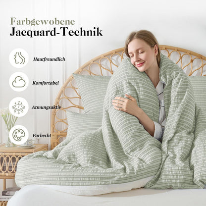 Bettwäsche-Set 135x200 Baumwolle Salbeigrün 4tlg. Jacquard & Stone Wash