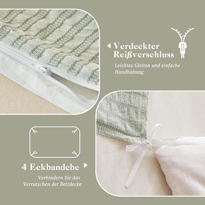 Bettwäsche-Set 135x200 Baumwolle Salbeigrün 4tlg. Jacquard & Stone Wash