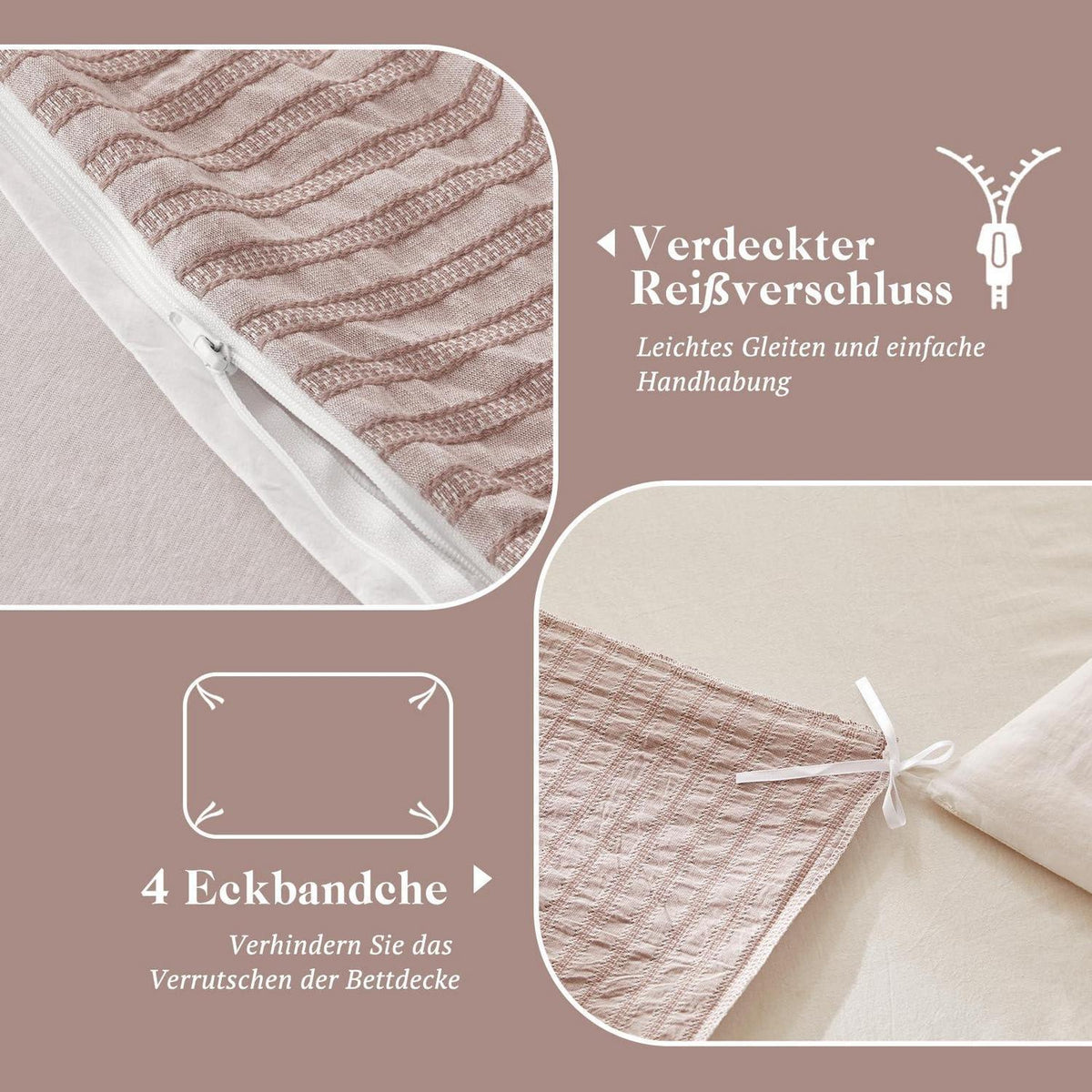 Bettwäsche-Set 135x200 Baumwolle Staubrosa, 4-teilig Jacquard