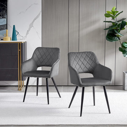 Samt Esszimmerstühle Set 6 – Grau, gepolstert & modern