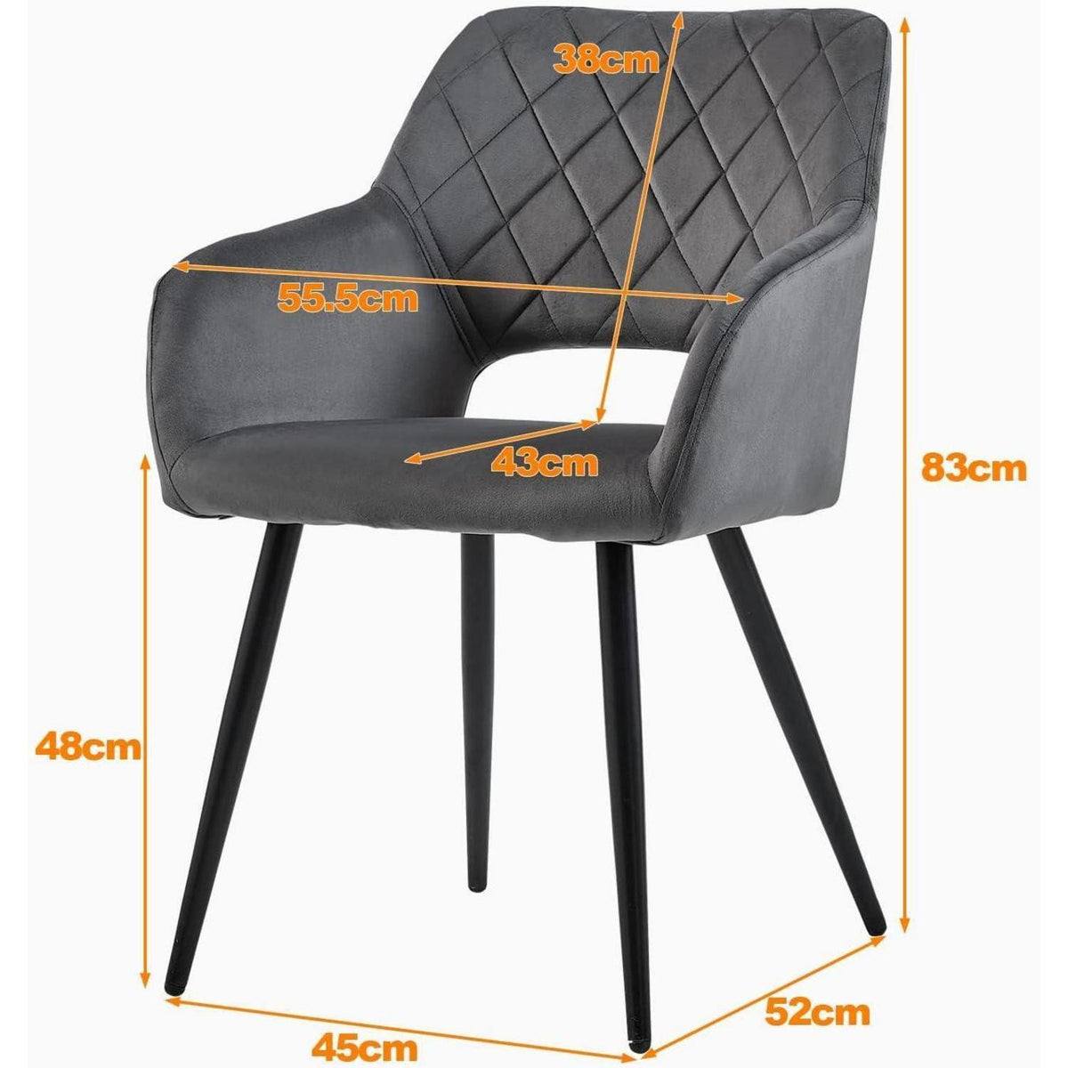 Samt Esszimmerstühle Set 6 – Grau, gepolstert & modern