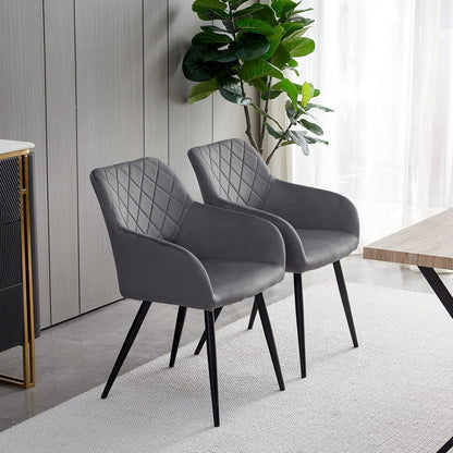 Samt Esszimmerstühle Set 6 – Grau, gepolstert & modern