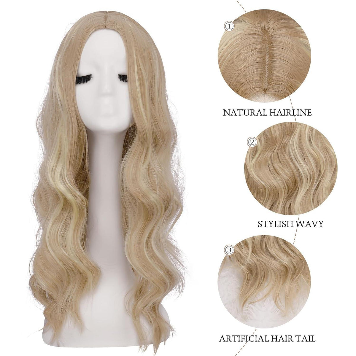 Lange Lockige Perücke Dreckiges Blond 60cm – Mittelscheitel