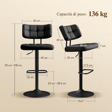Barhocker Set 2er – Höhenverstellbar, Schwarz in Lederoptik