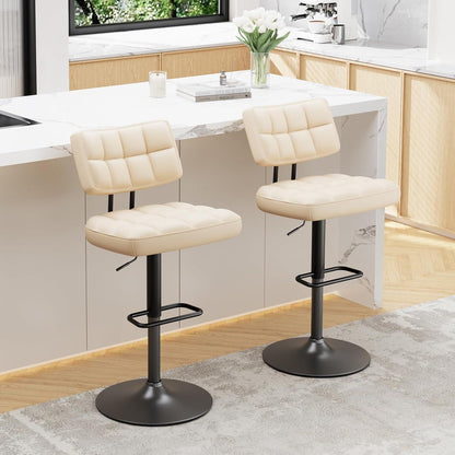 Barhocker Set 2er – Höhenverstellbar, Beige in Lederoptik
