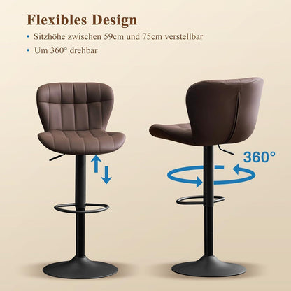 Barhocker Set 2x Höhenverstellbar Braun in Lederoptik