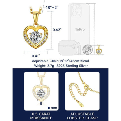 Silberkette Damen Herz 925 mit 0,5 Karat Moissanite