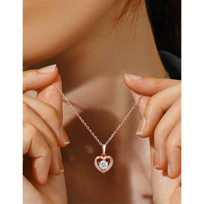 Silberkette Damen Herzanhänger mit 0,5 Karat Moissanite Rosegold