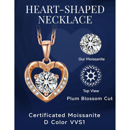 Silberkette Damen Herzanhänger mit 0,5 Karat Moissanite Rosegold