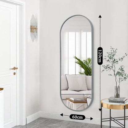 Ovaler Wandspiegel 120x60cm mit Metallrahmen – Grau
