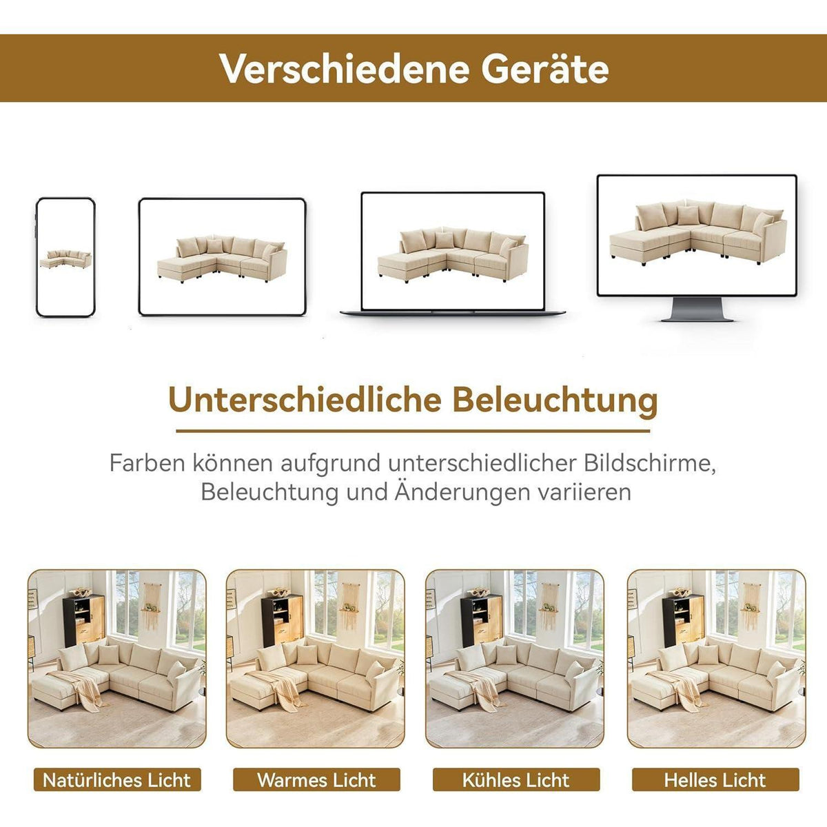 Modernes Ecksofa Zyloyal10 – 5-Sitzer, Modular, Beige