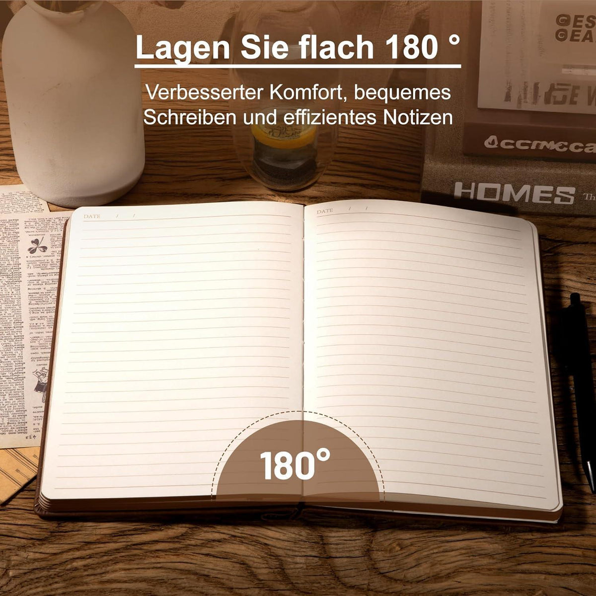 Notizbuch A5 mit Stift – Reisetagebuch & Tagebuch in Lederoptik