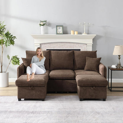 Multifunktionales Ecksofa mit Stauraum & Schlaffunktion (Braun)