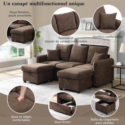 Multifunktionales Ecksofa mit Stauraum & Schlaffunktion (Braun)