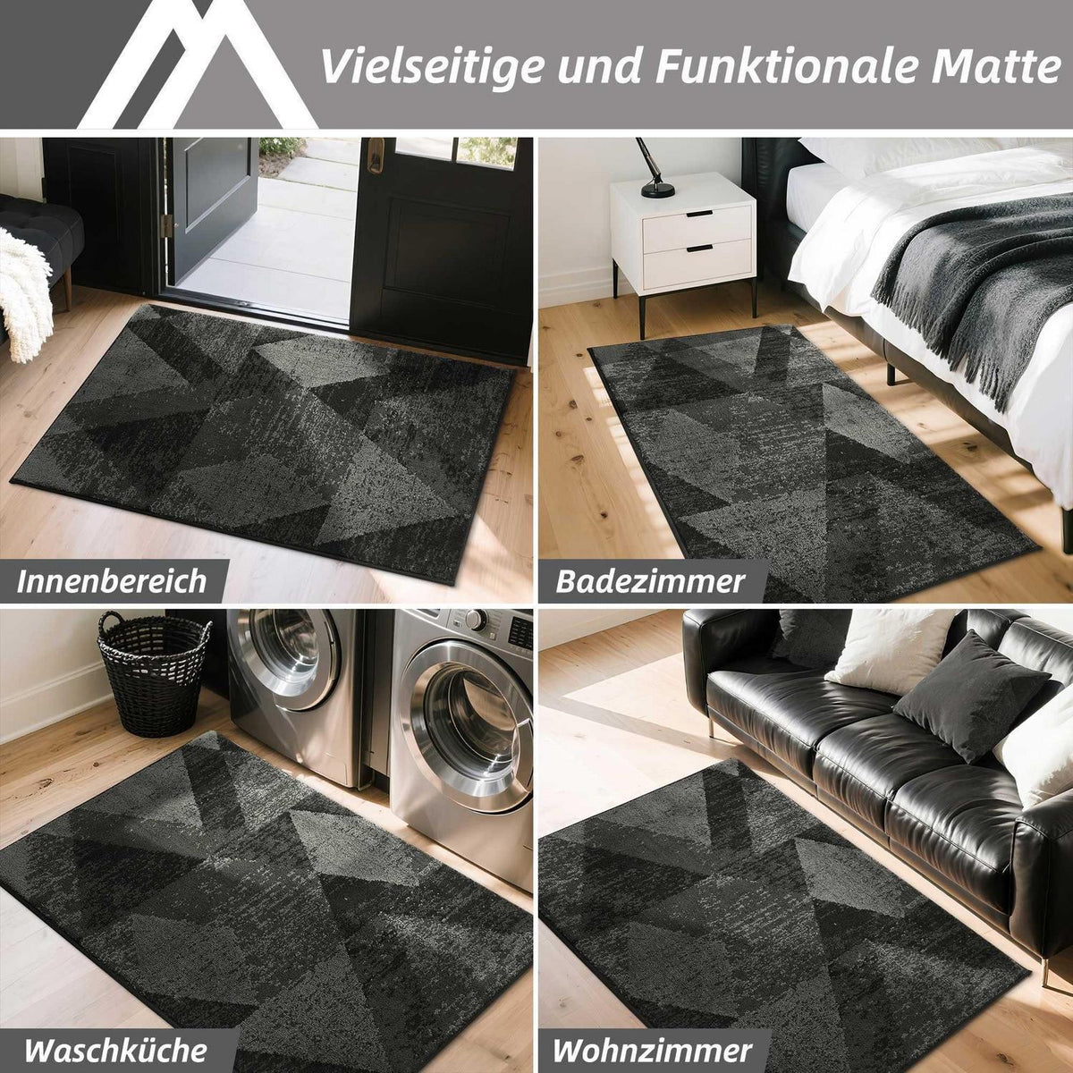 Fußmatte Karomuster Dunkelgrau 80x120 cm – Rutschfest & Saugfähig