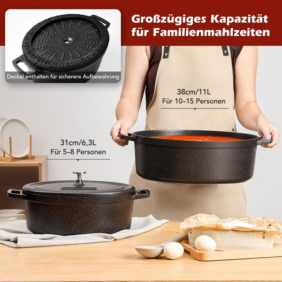 Ovaler Bräter mit Deckel – 31 cm, 6,3 L, Aluguss