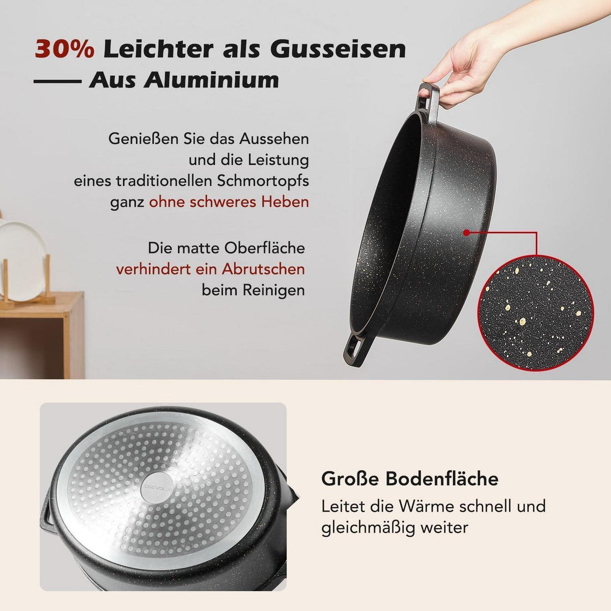 Ovaler Bräter mit Deckel – 31 cm, 6,3 L, Aluguss