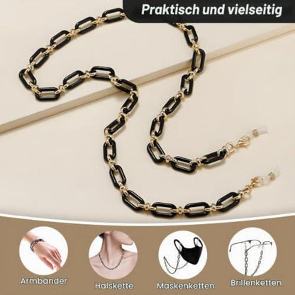Brillenkette Schwarz Acryl – Damen Anti Verlust Maske & Halteband
