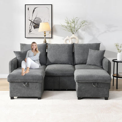 Multifunktionales Ecksofa mit Stauraum & Schlaffunktion – Dunkelgrau