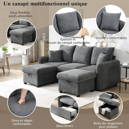 Multifunktionales Ecksofa mit Stauraum & Schlaffunktion – Dunkelgrau