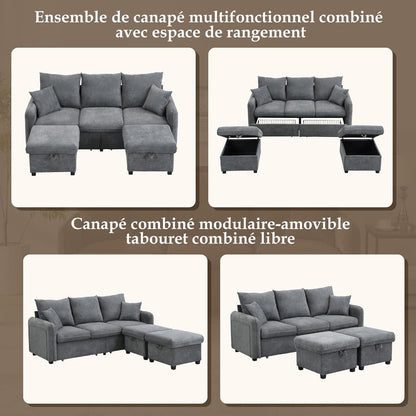 Multifunktionales Ecksofa mit Stauraum & Schlaffunktion – Dunkelgrau