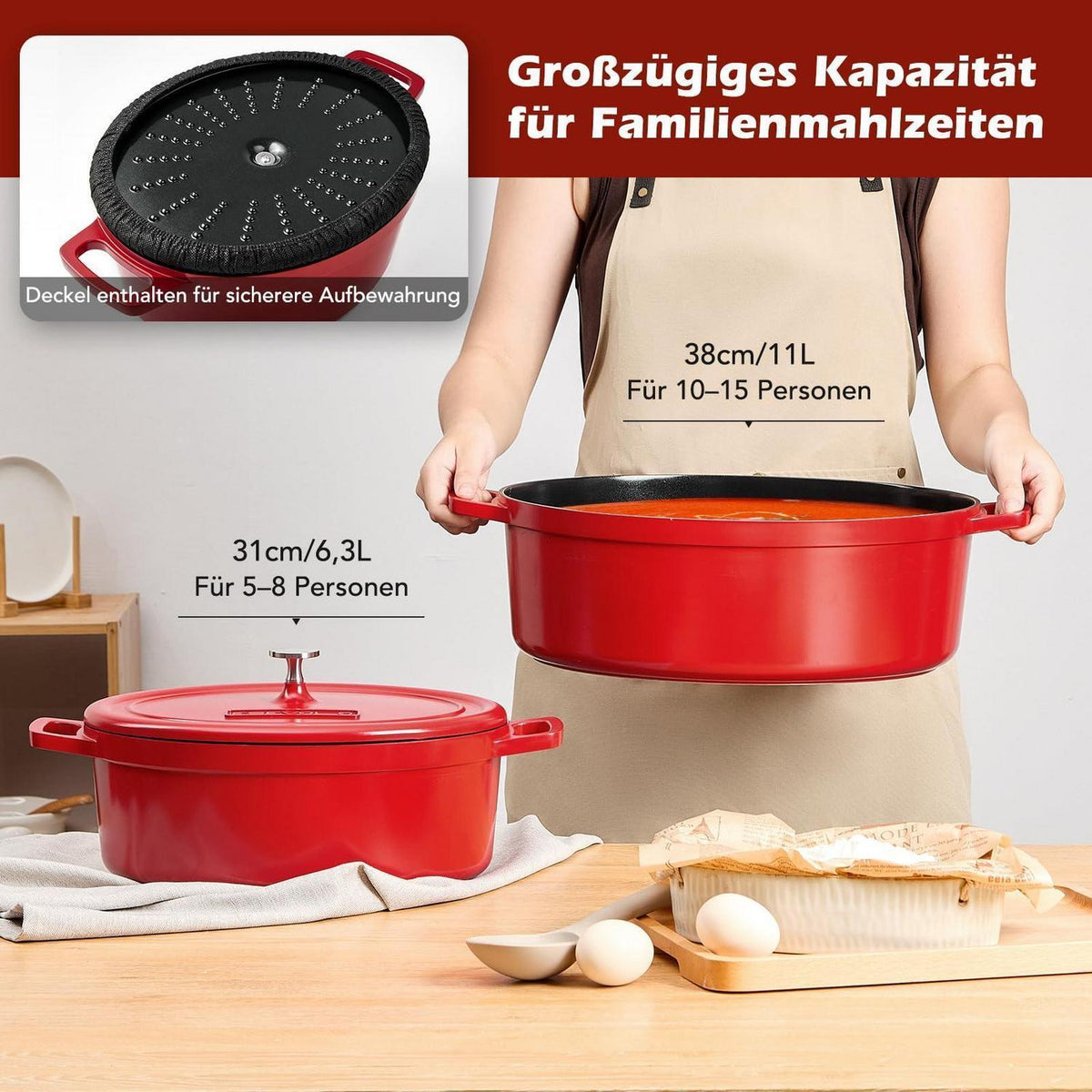 Ovaler Bräter mit Deckel – 31 cm, 6,3 L, Aluguss