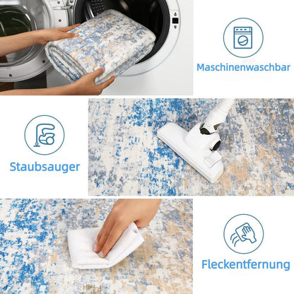 Abstrakter Teppich GrauBlau 200x290cm – Waschbar & Rutschfest
