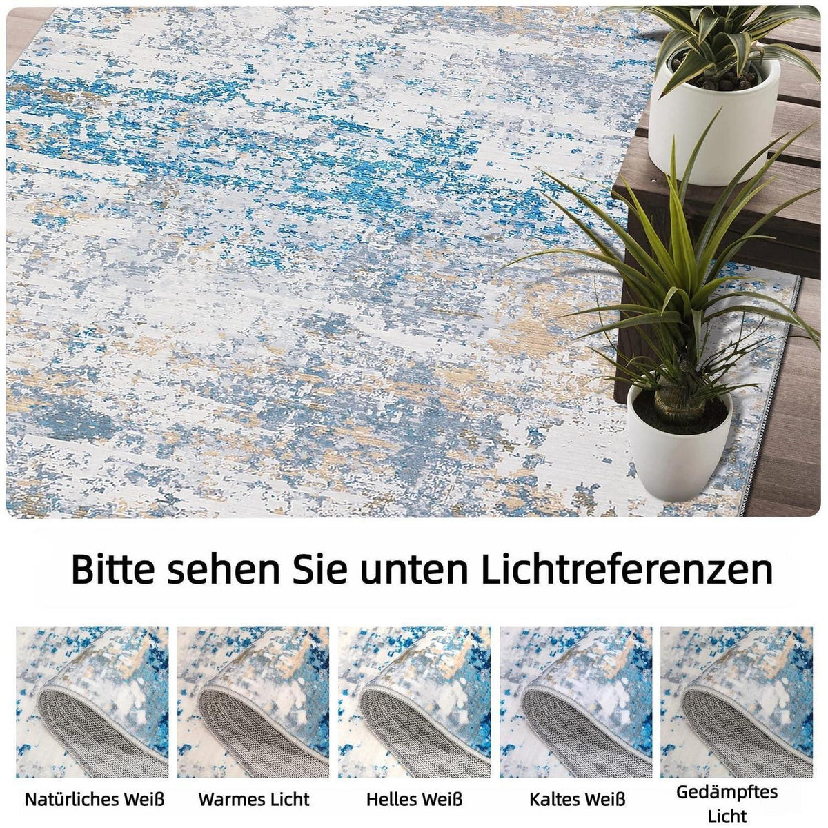 Abstrakter Teppich GrauBlau 200x290cm – Waschbar & Rutschfest